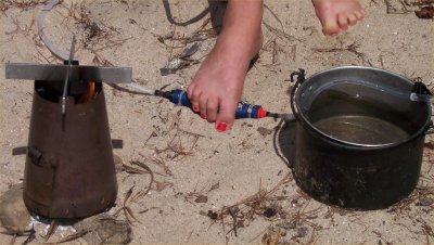 Pump the water with your foot